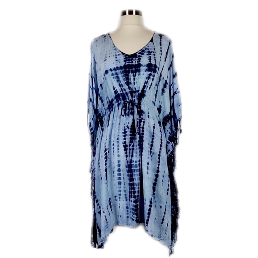 Beach by Exist Blue Tie Dye Boho 100% Rayon Short Sleeve Midi Dress XL